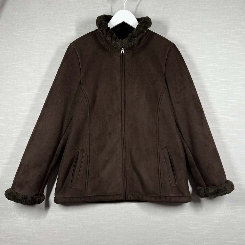 Braeton Coat Womens Jacket Large Brown Faux Fur Velvet Casualโ Chic Cozy 90s Y2K